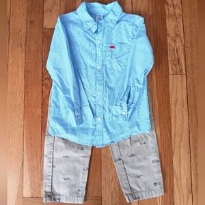 Blue Striped Button-Up Shirt and Tan Pants Set